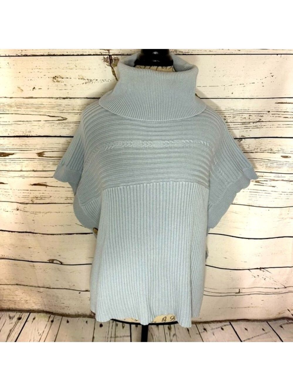 Nurture Cotton Turtleneck Poncho Sweater Dusky Blue Small/Medium